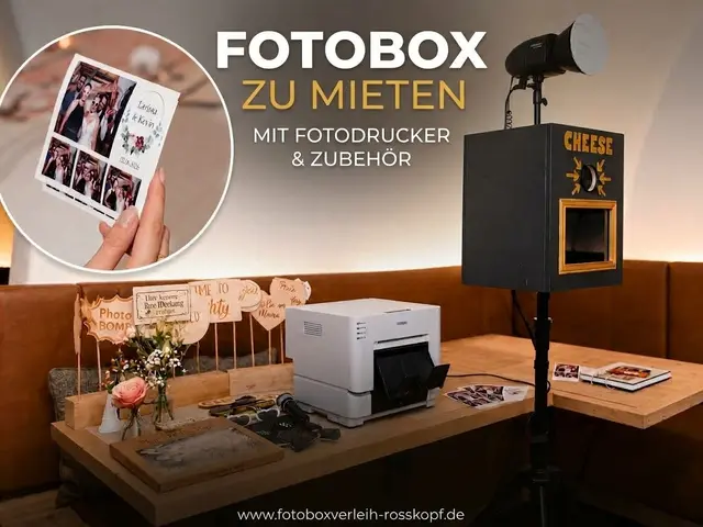 Fotobox mit Sofortdruck, Audio Gästebuch, Fotohintergründen und weiterem Zubehör mieten